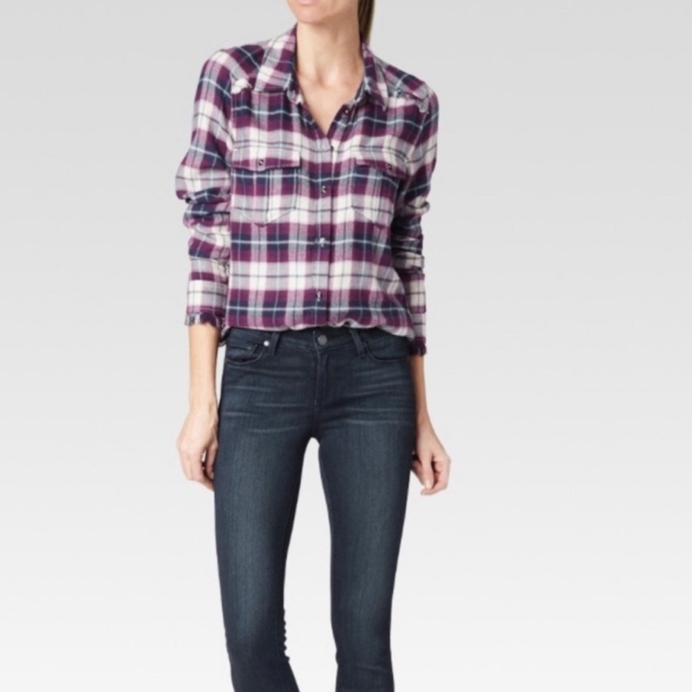 PAIGE Plaid Purple Button Down Long Sleeve Cotton Shirt Sz M